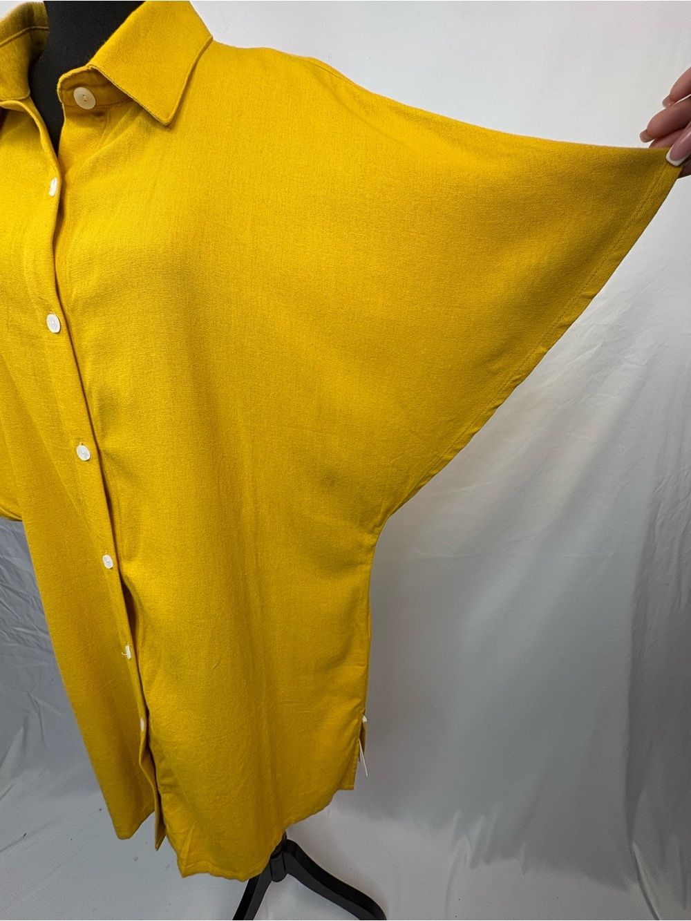 Linen Shirt Mustard Yellow Button-Up shirt dress linen & cotton blend